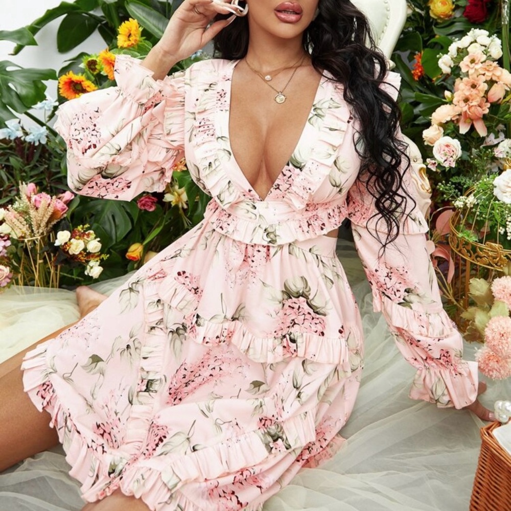 Floral Pink Ruffle Dress - Picture 2 of 6